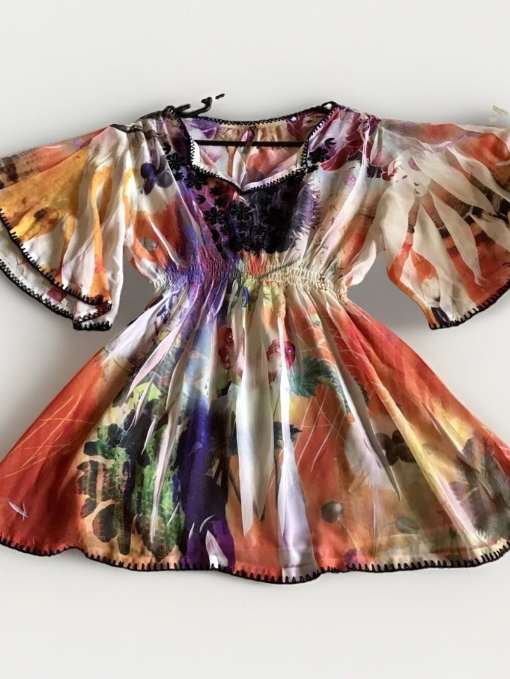 VTG Y2K Mushka By Sienna Rose Sheer Bohemian Tunic Floral Paisley Flared Size S